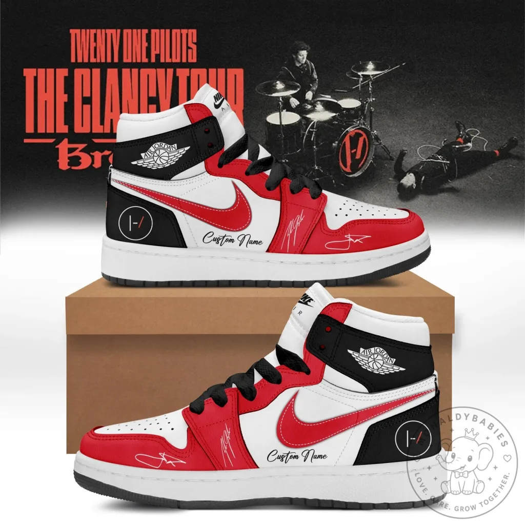 Twenty One Pilots The Clancy Tour Breach Red White Black High Top Sneakers