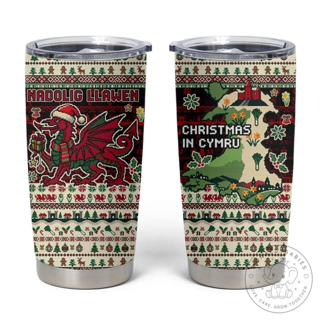 Wales Christmas Nadolig Llawen Welsh Dragon Ugly Sweater Tumbler