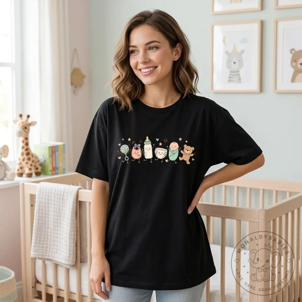 Cute Baby Doodle Postpartum Nurse Gift T-Shirt for New Mothers