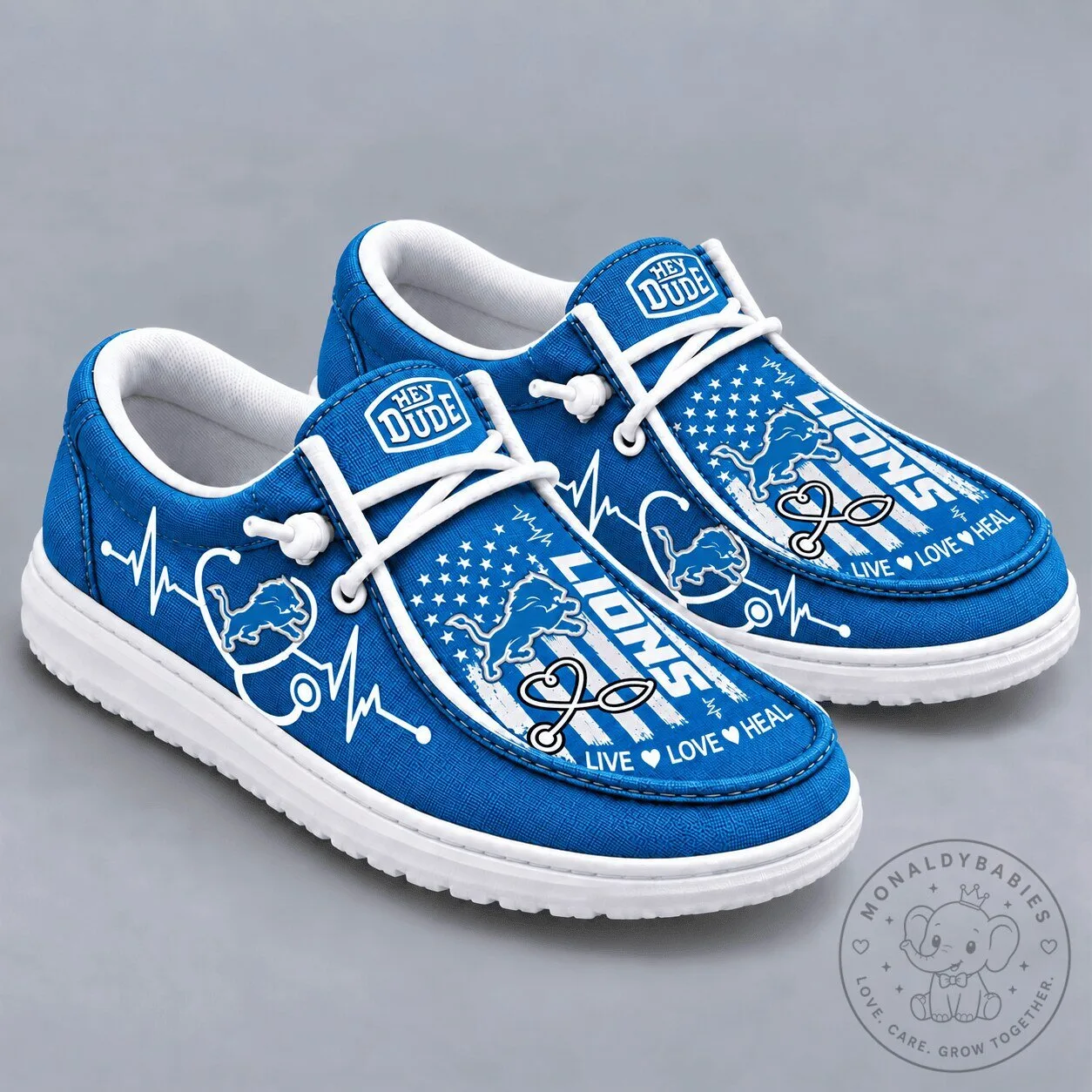 Detroit Lions Live Love Heal NFL Team Logo Blue Loafer Shoes