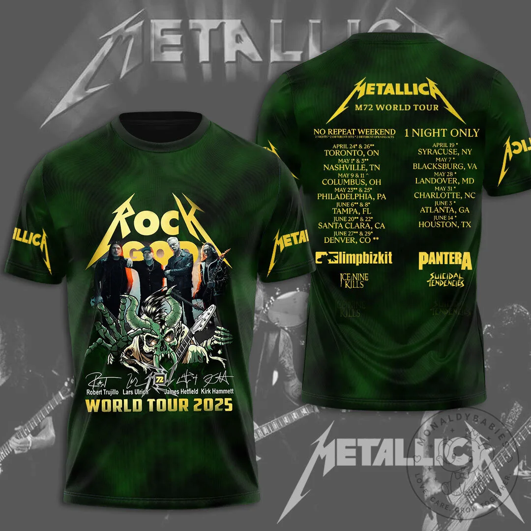 Metallica M72 World Tour 2025 Rock Band Concert Schedule T-Shirt