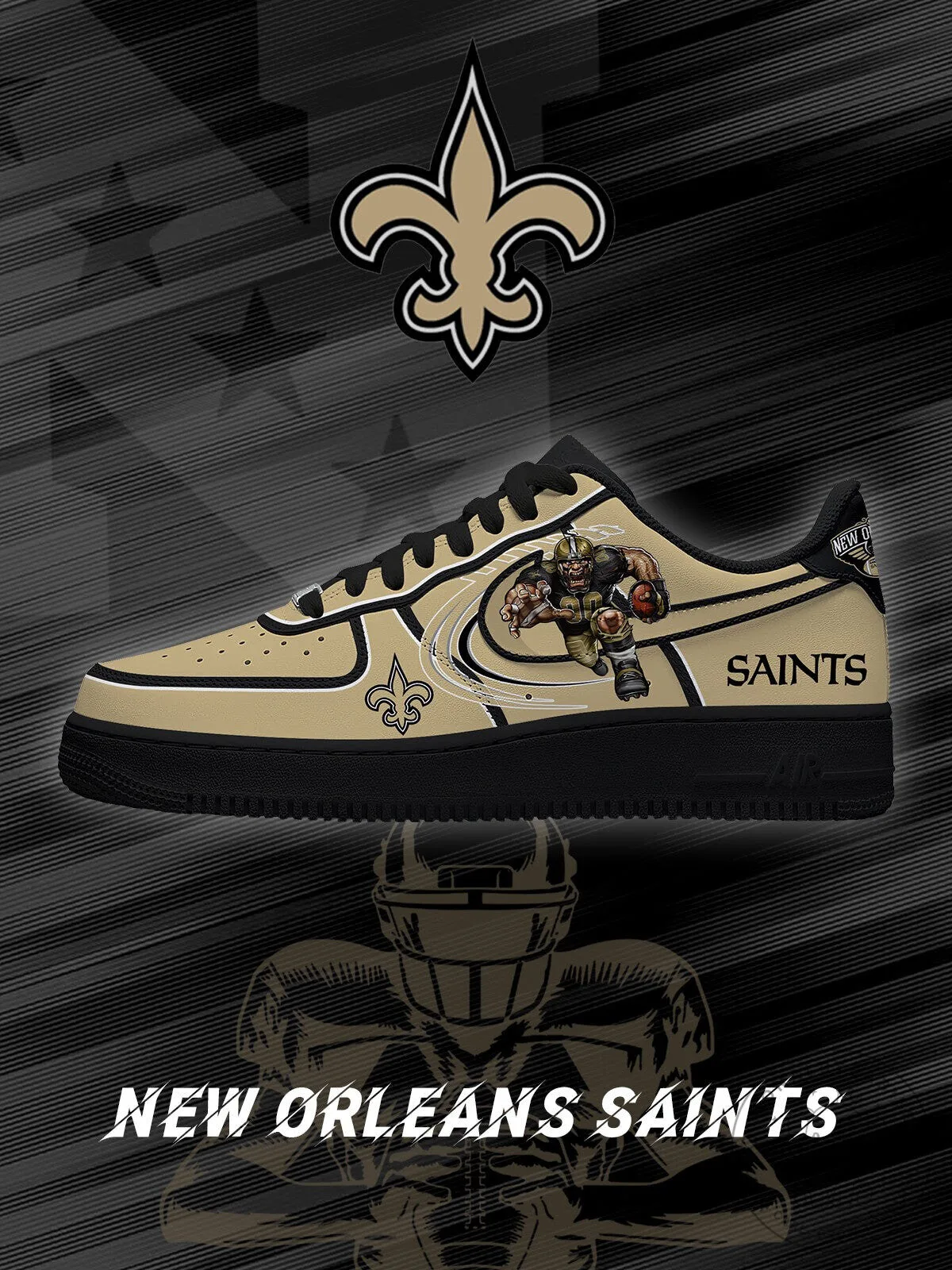New Orleans Saints Football Team Gold Custom Design Sneakers