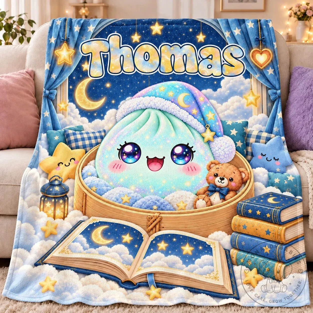 Personalized Dumpling Squishy Night Book Adventure Kids Custom Name Blanket