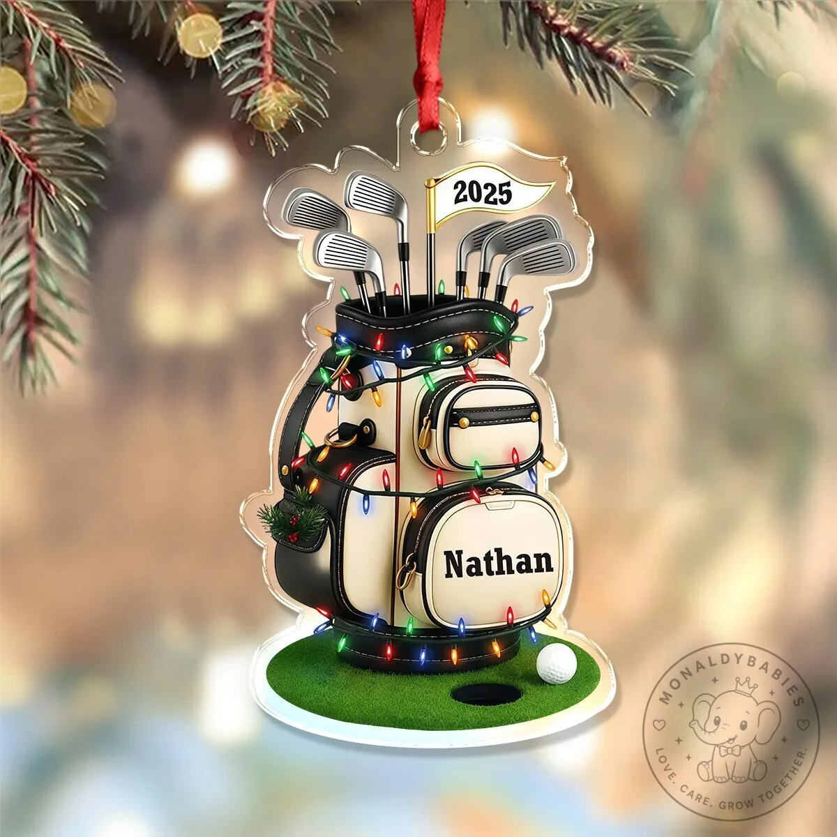 Personalized Golf Bag Christmas Lights Ornament Custom Name Gift For Golf Lovers
