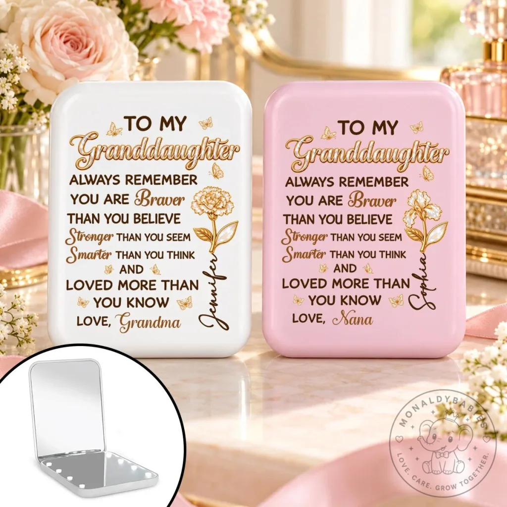 Granddaughter Always Remember You Are Braver Personalized LED Compact Mirror 1 Granddaughter Always Remember You Are Braver Personalized LED Compact Mirror