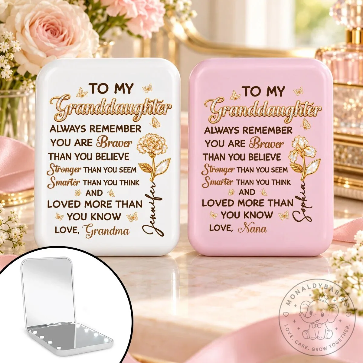 Granddaughter Always Remember You Are Braver Personalized LED Compact Mirror