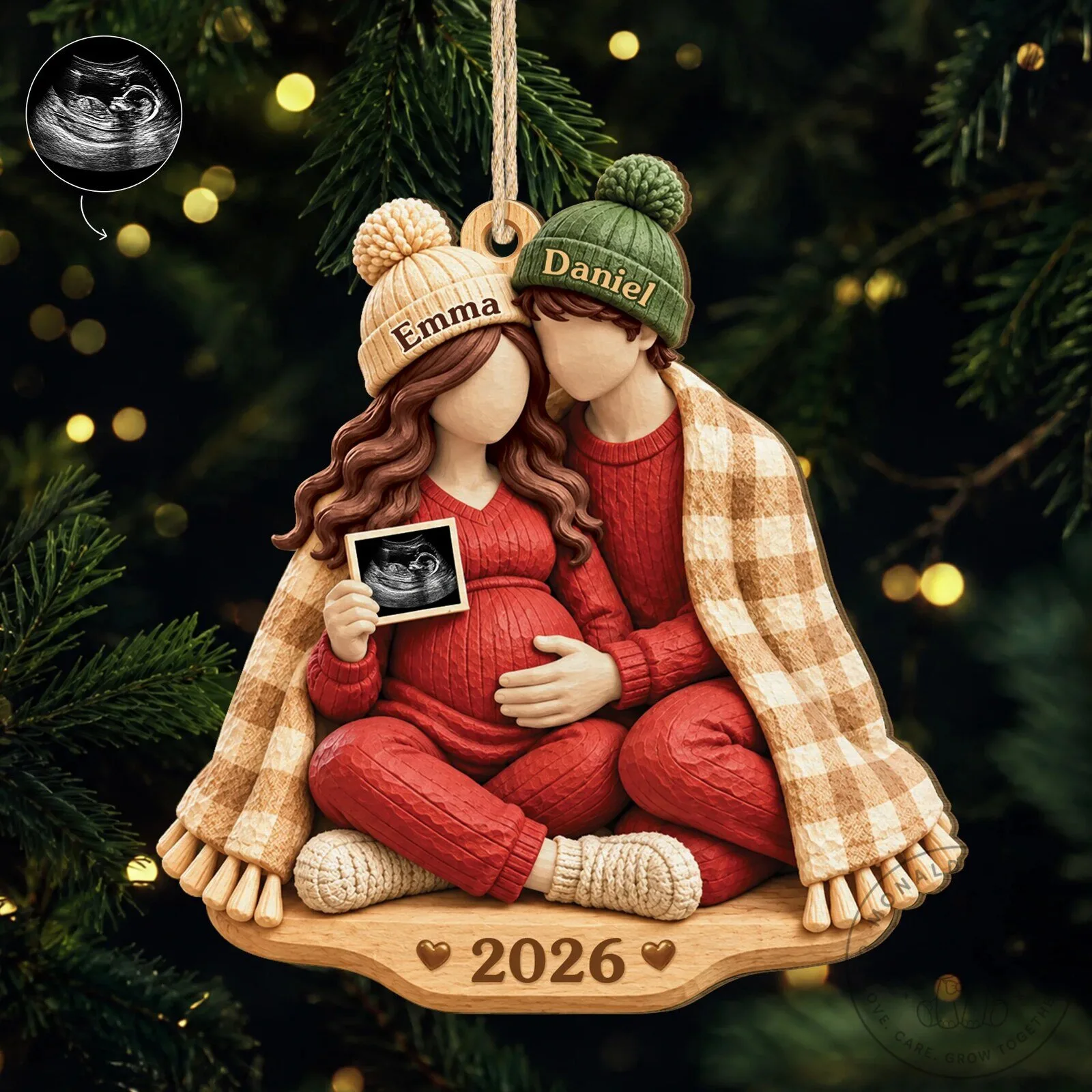 Personalized Expecting Couple Baby Ultrasound Keepsake Christmas Ornament