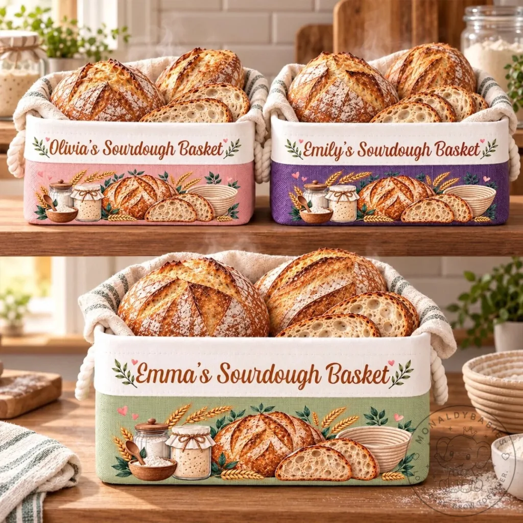 Personalized Sourdough Bread Storage Basket with Custom Name, Baking Gift Personalized Sourdough Bread Storage Basket with Custom Name, Baking Gift