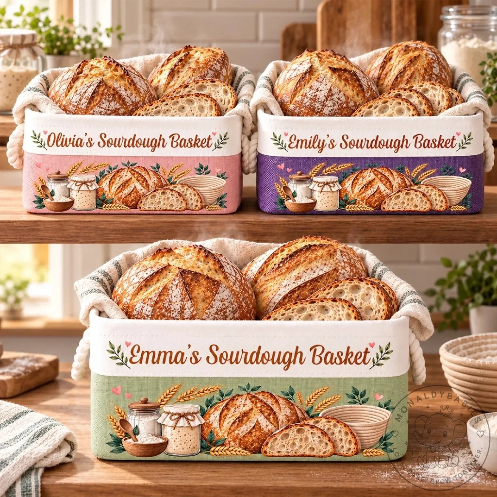 Personalized Sourdough Bread Storage Basket with Custom Name, Baking Gift