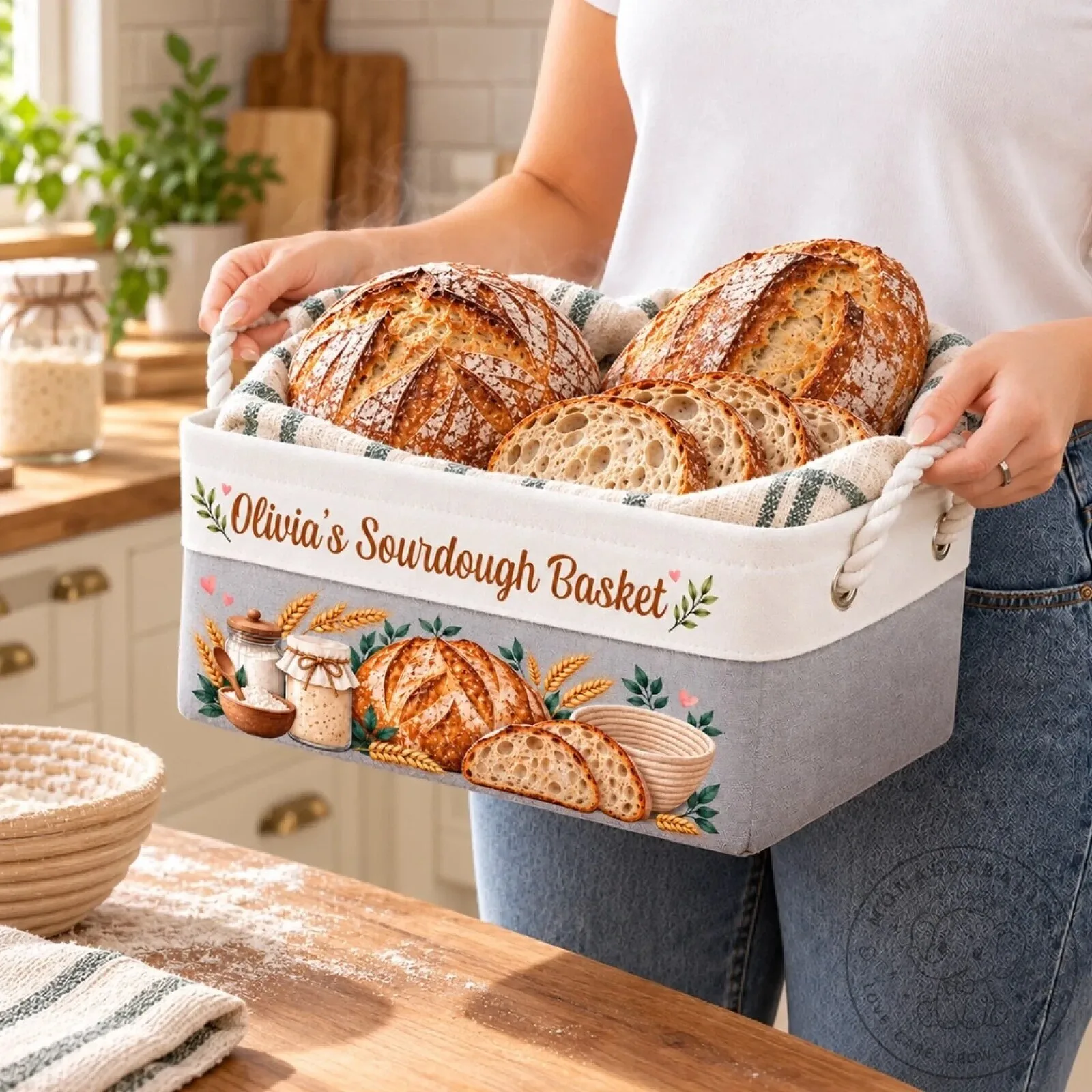 Personalized Sourdough Bread Storage Basket with Custom Name, Baking Gift 8 Personalized Sourdough Bread Storage Basket with Custom Name, Baking Gift