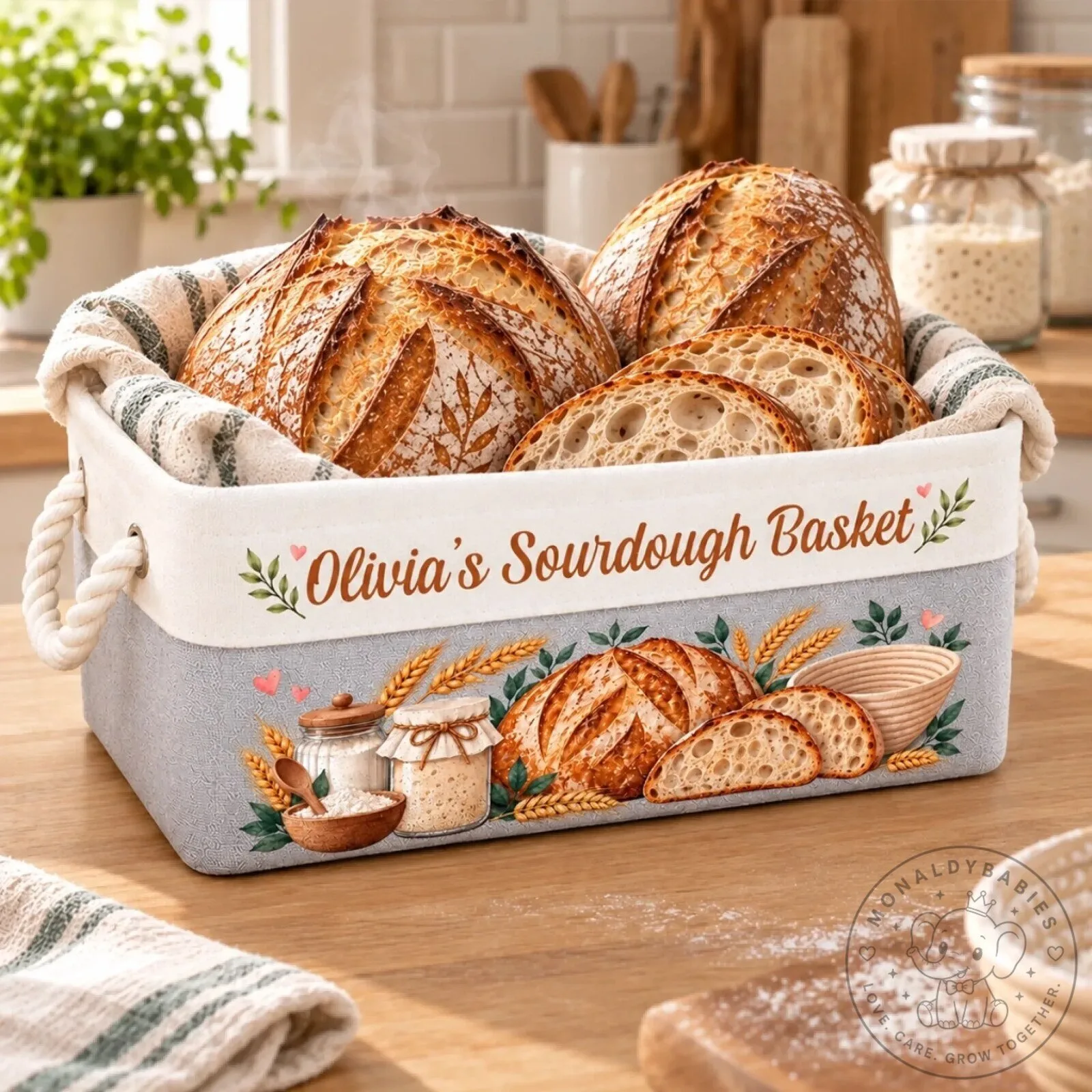 Personalized Sourdough Bread Storage Basket with Custom Name, Baking Gift 9 Personalized Sourdough Bread Storage Basket with Custom Name, Baking Gift