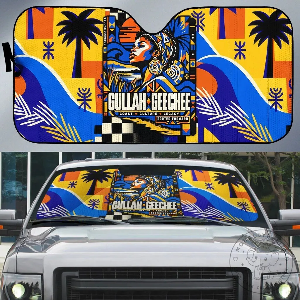 Gullah Geechee African American Heritage Car Sunshade with Coastal Abstract Design