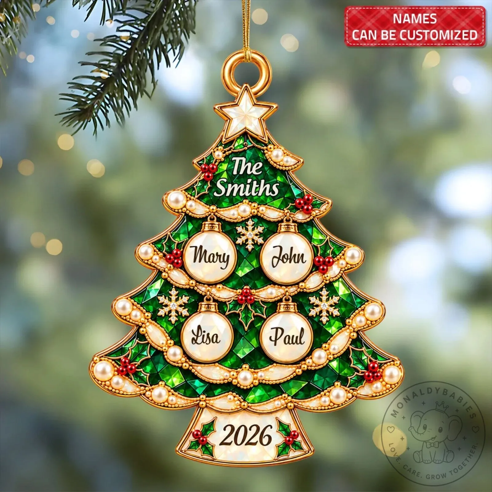 Personalized Christmas Tree Family Name Ornament - Custom Family Christmas Gift