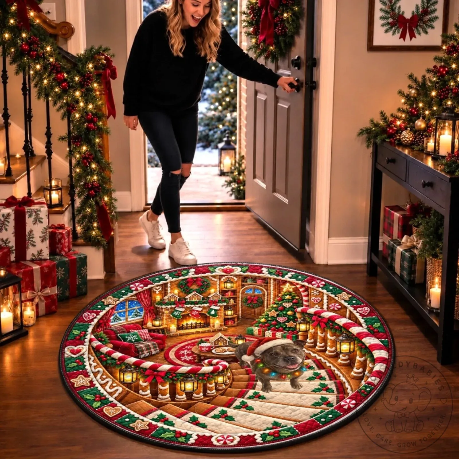 Christmas Santa Dog Lover Gingerbread House Holiday Round Rug 10 Christmas Santa Dog Lover Gingerbread House Holiday Round Rug