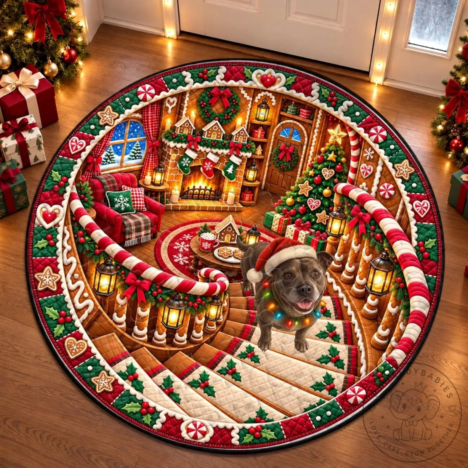 Christmas Santa Dog Lover Gingerbread House Holiday Round Rug 11 Christmas Santa Dog Lover Gingerbread House Holiday Round Rug