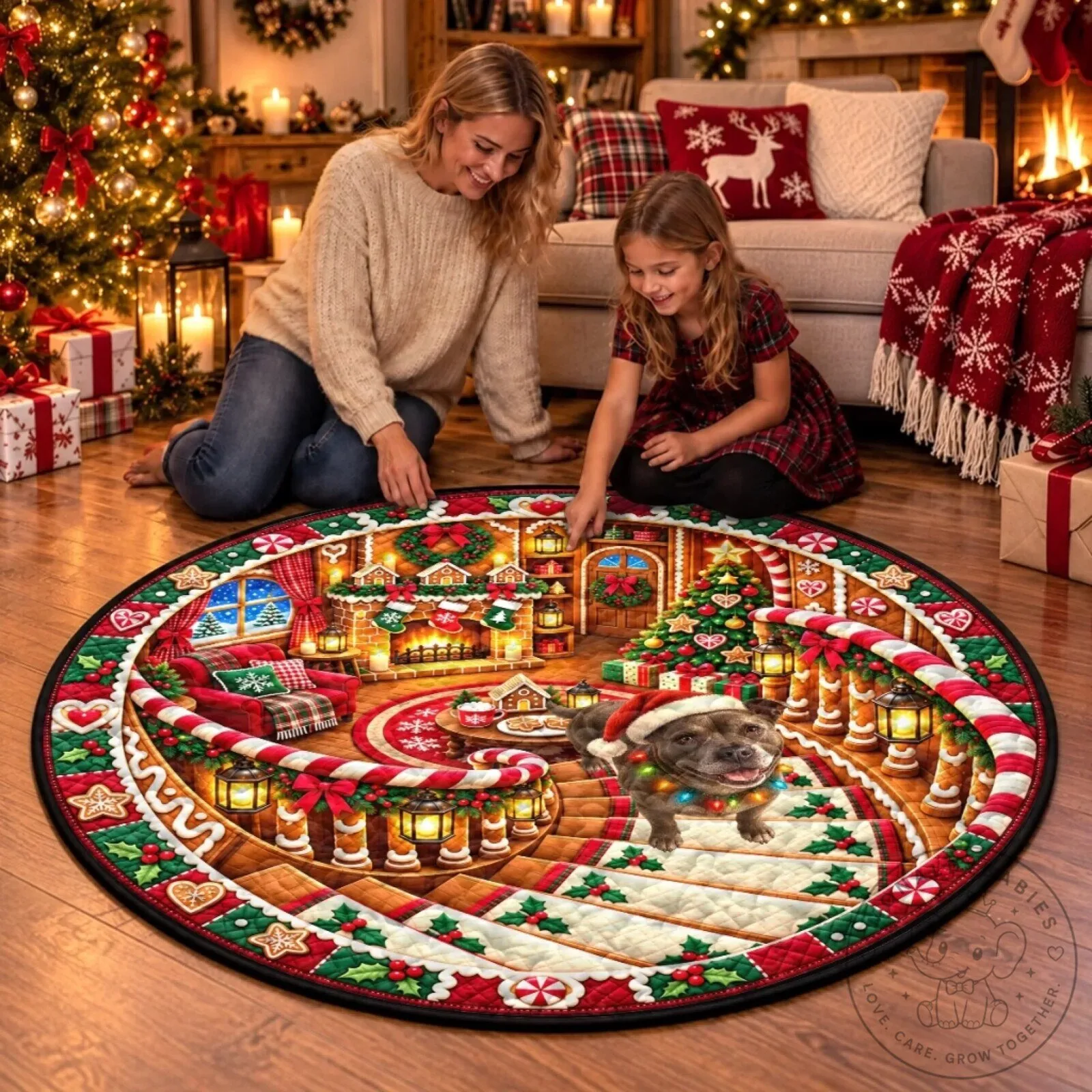 Christmas Santa Dog Lover Gingerbread House Holiday Round Rug 12 Christmas Santa Dog Lover Gingerbread House Holiday Round Rug