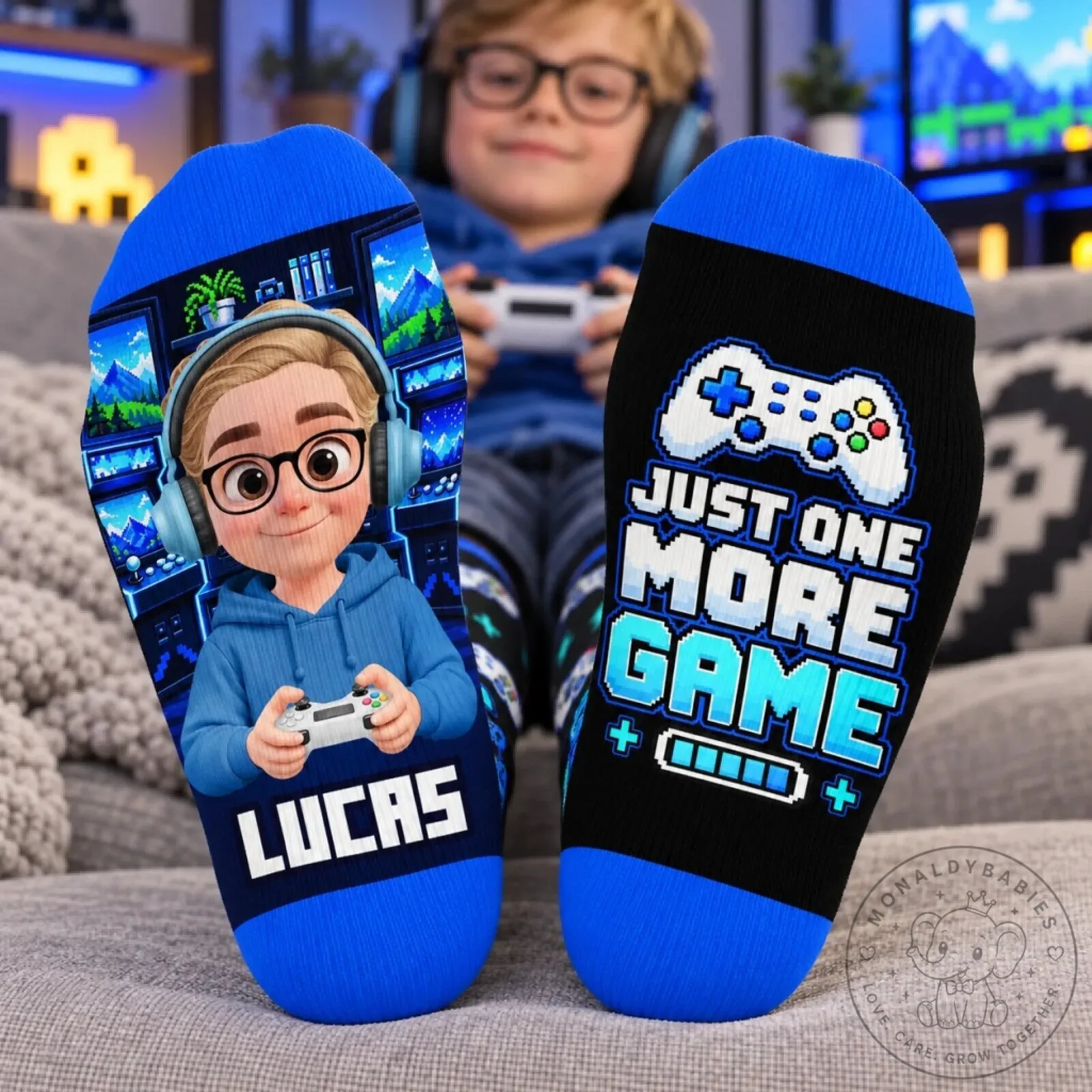 Personalized Gamer Boy Just One More Game Socks