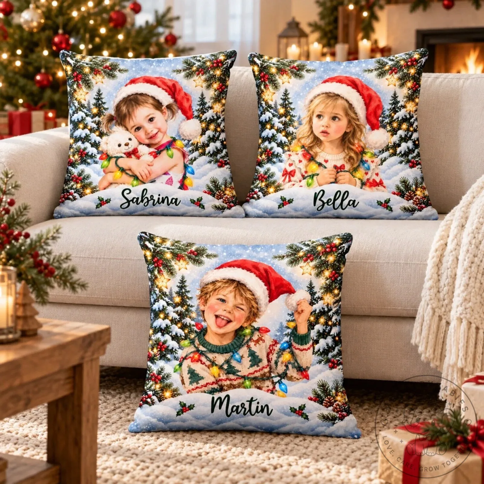 Personalized Child's Photo Christmas Holiday Decorative Throw Pillow