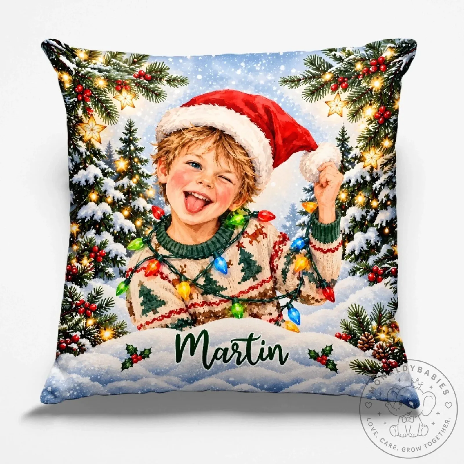 Personalized Child's Photo Christmas Holiday Decorative Throw Pillow 10 Personalized Child