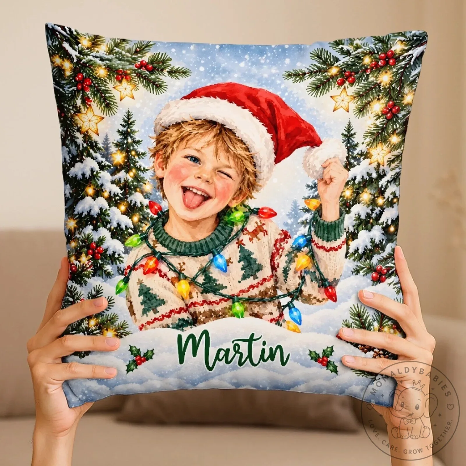Personalized Child's Photo Christmas Holiday Decorative Throw Pillow 15 Personalized Child